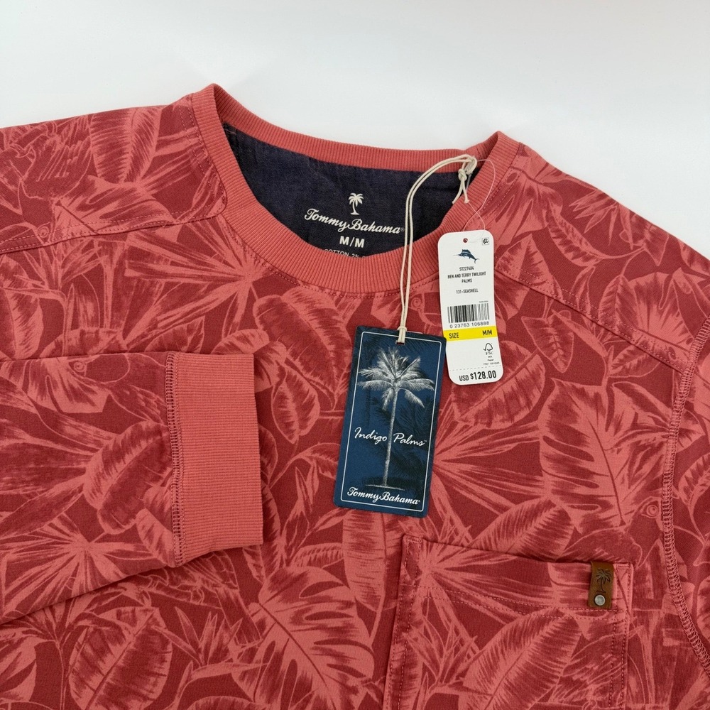 NWT Tommy Bahama Sweatshirt Mens M Seashell Pink Tropical Twilight Palms NEW